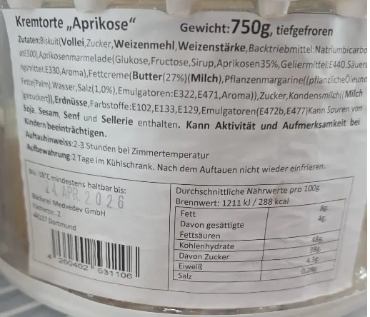 Kremalı Pasta Kayısılı 750 g