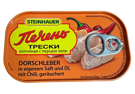 [GSAL1012101279] Steinhauer Smoked Cod Liver in Own Juice and Oil with Chili 120 g