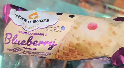 [GSAL102015222] Three Bears Vanilla Cream and Blueberry Ice Cream Cone 70 g