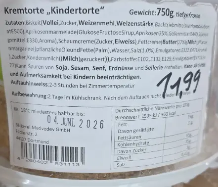 [GSAL102010040] Cream Cake Kindertorte 750 g