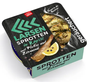 [GSAL1012101384] Larsen Sprotten in Rapsöl mit Pfeffer und Zitrone 160 g